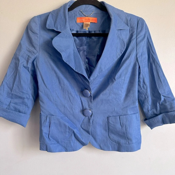 Cynthia Steffe Jacket Women's Size 2 Blue Linen Blend 3/4 Sleeve NWOT - Picture 1 of 5